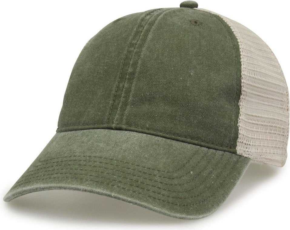 The Game GB460 Pigment Dyed Twill & Soft Trucker Cap - Light Olive Sand