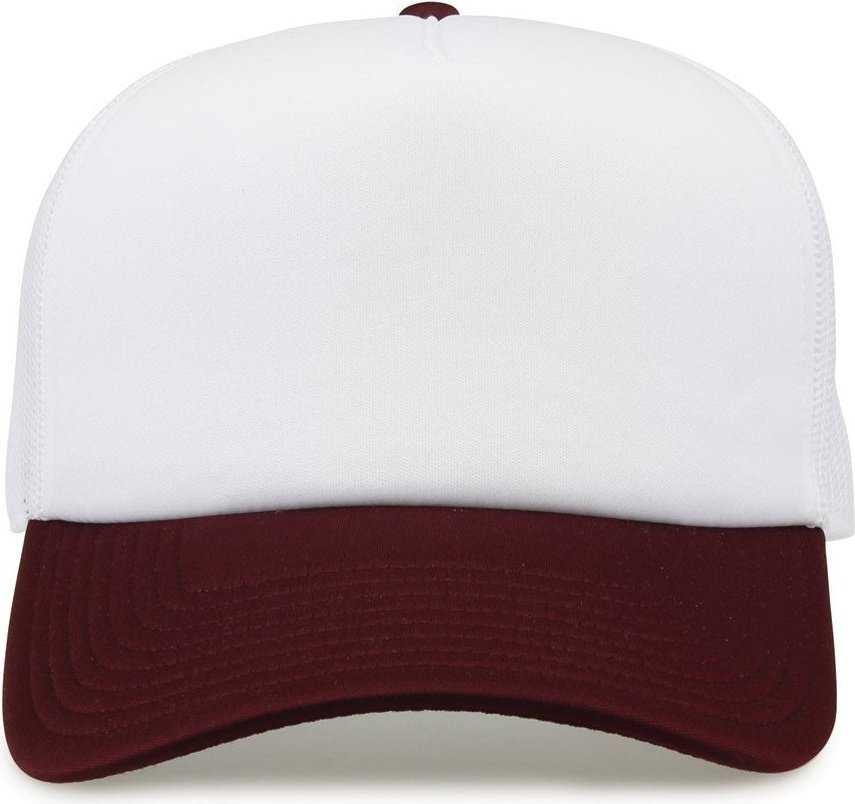 The Game GB473 Foam Front Trucker Cap - White Maroon - HIT a Double - 2