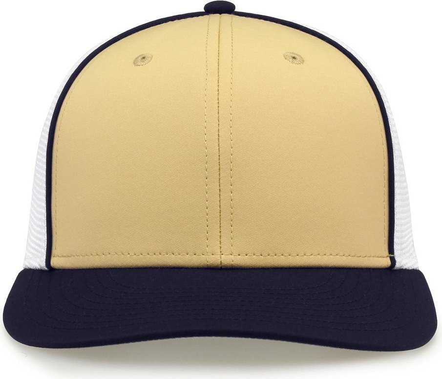 The Game GB483P On-Field GameChanger with Piping & Diamond Mesh Cap - Vegas Gold Navy