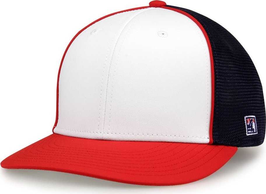 The Game GB483P On-Field GameChanger with Piping & Diamond Mesh Cap - White Red Navy