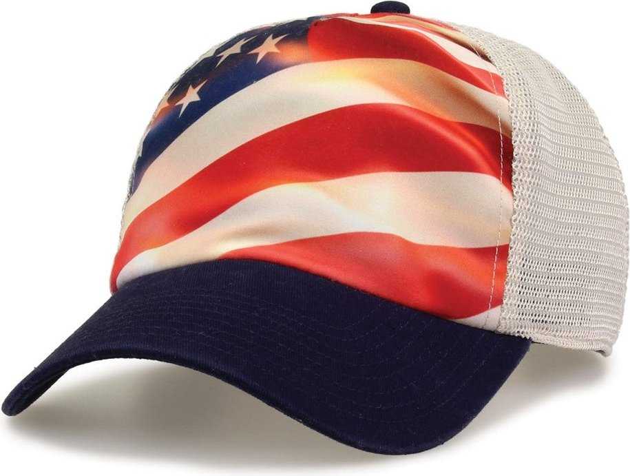 The Game GB488 Sublimated Flag Trucker Cap - Navy - HIT a Double - 2