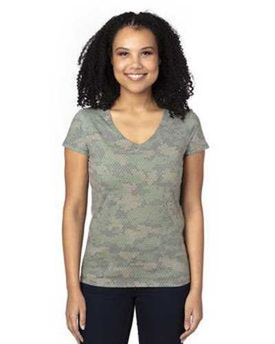 Threadfast Apparel 200RV Ladies&#39; ULIGHTimate V-Neck T-Shirt - Green Hex Camo - HIT a Double