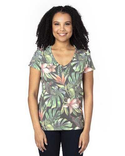 Threadfast Apparel 200RV Ladies&#39; ULIGHTimate V-Neck T-Shirt - Tropical Jungle - HIT a Double