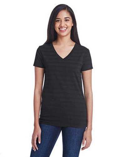 Threadfast Apparel 252RV Ladies&#39; Invisible Stripe V-Neck T-Shirt - Black Iinversable Strip - HIT a Double