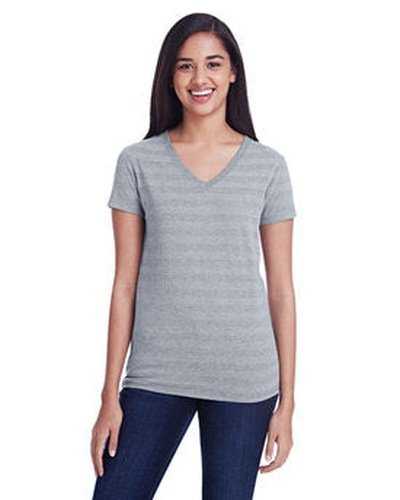 Threadfast Apparel 252RV Ladies&#39; Invisible Stripe V-Neck T-Shirt - Heather Gray Inavy Strip - HIT a Double