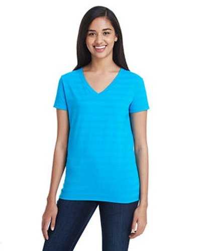 Threadfast Apparel 252RV Ladies' Invisible Stripe V-Neck T-Shirt - Turq Iinversable Strip - HIT a Double