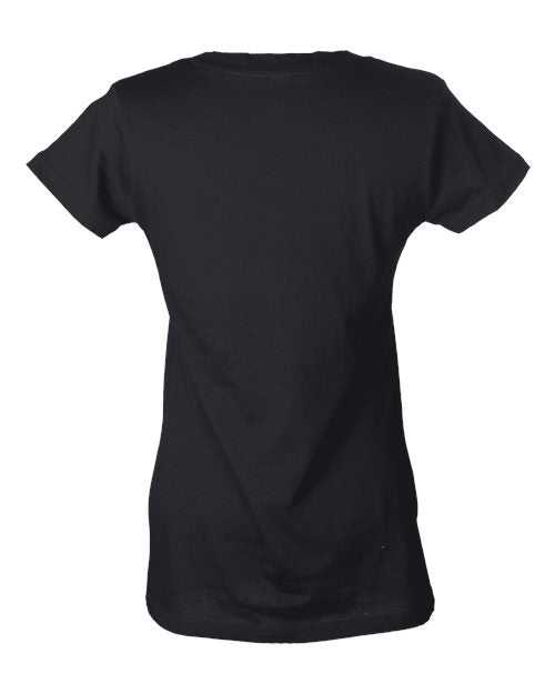 Tultex 214 Women's Slim Fit Fine Jersey V-Neck T-Shirt - Black - HIT a Double