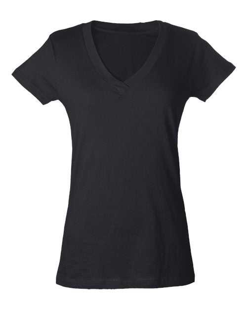 Tultex 214 Women's Slim Fit Fine Jersey V-Neck T-Shirt - Black - HIT a Double