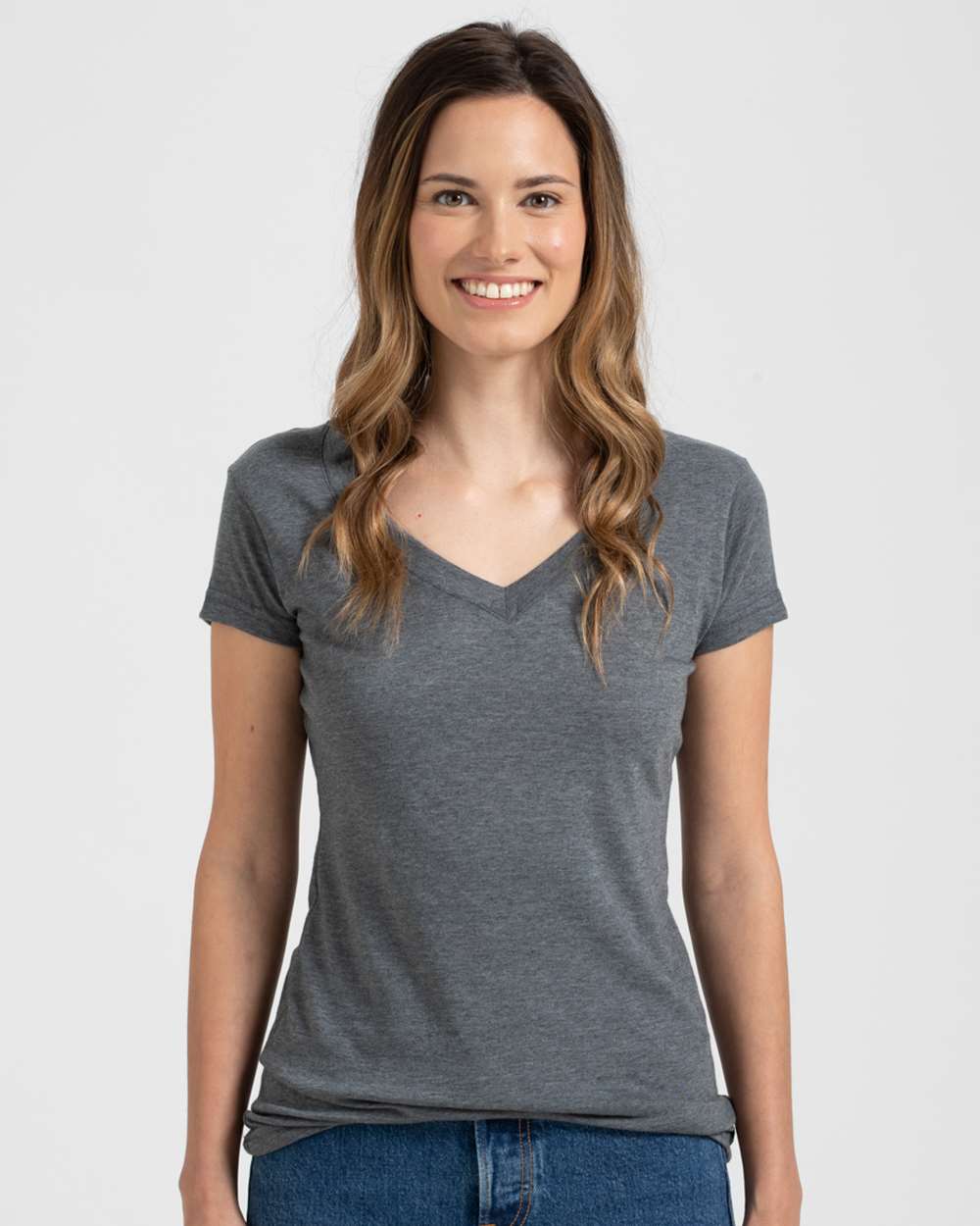Tultex 244 Women&#39;s Poly-Rich V-Neck T-Shirt - Heather Charcoal - HIT a Double