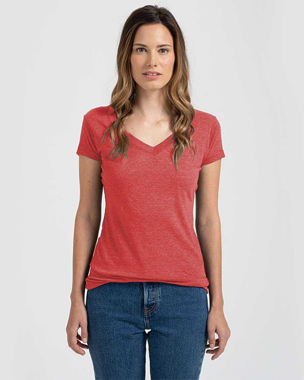 Tultex 244 Women&#39;s Poly-Rich V-Neck T-Shirt - Heather Red - HIT a Double