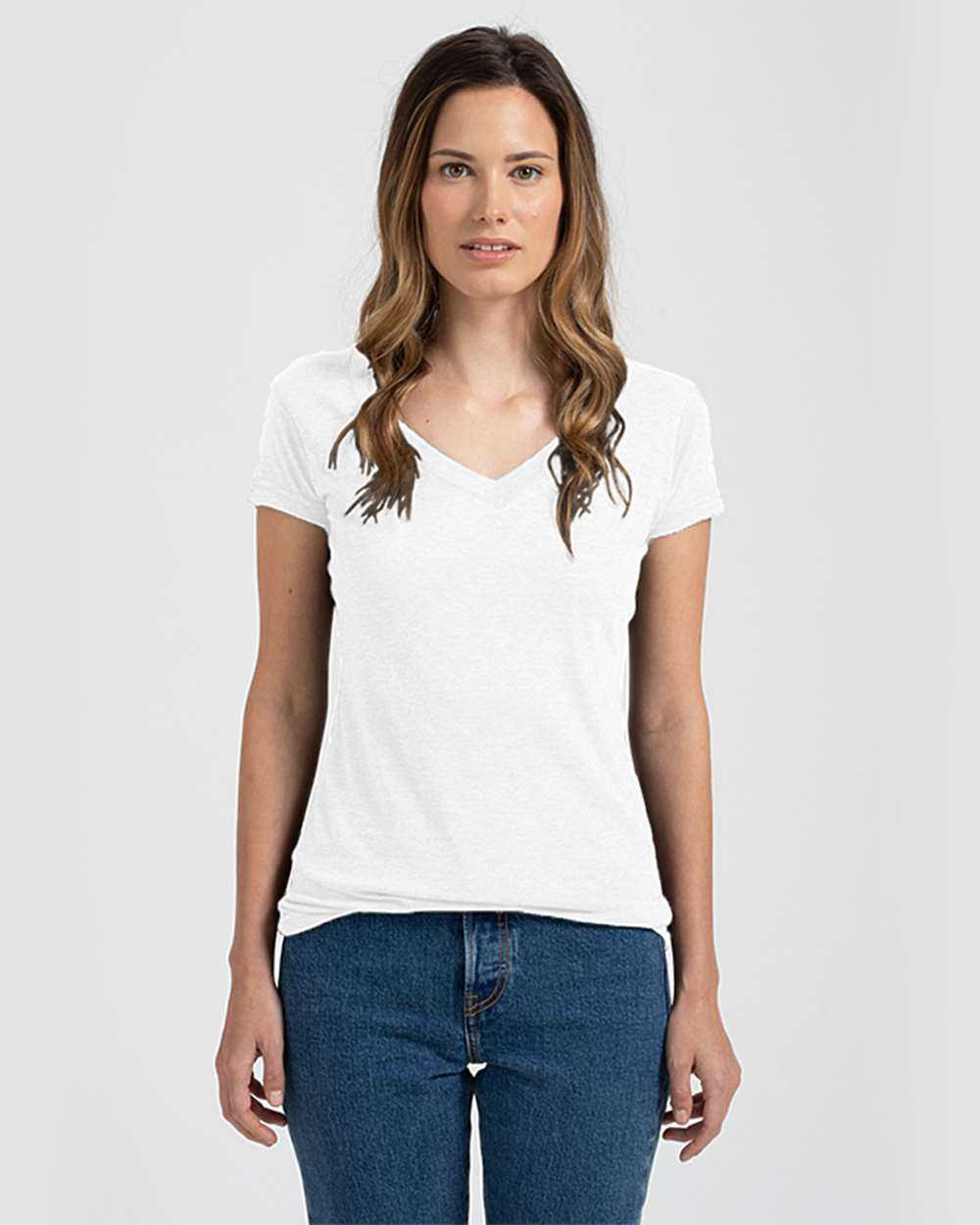 Tultex 244 Women&#39;s Poly-Rich V-Neck T-Shirt - White - HIT a Double