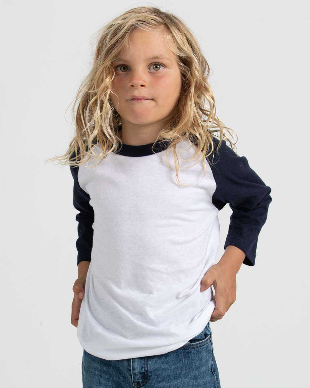Tultex 245Y Youth Raglan T-Shirt - White Navy - HIT a Double