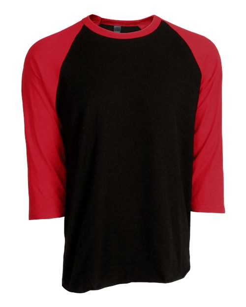 Tultex 245 Unisex Fine Jersey Raglan T-Shirt - Black Red - HIT a Double