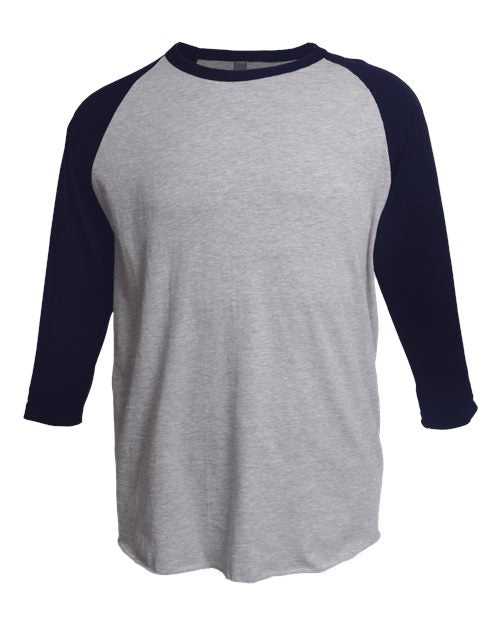 Tultex 245 Unisex Fine Jersey Raglan T-Shirt - Heather Grey Navy - HIT a Double