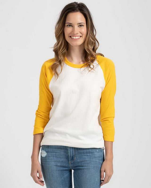 Tultex 245 Unisex Fine Jersey Raglan T-Shirt - Vintage White Mellow Yellow - HIT a Double