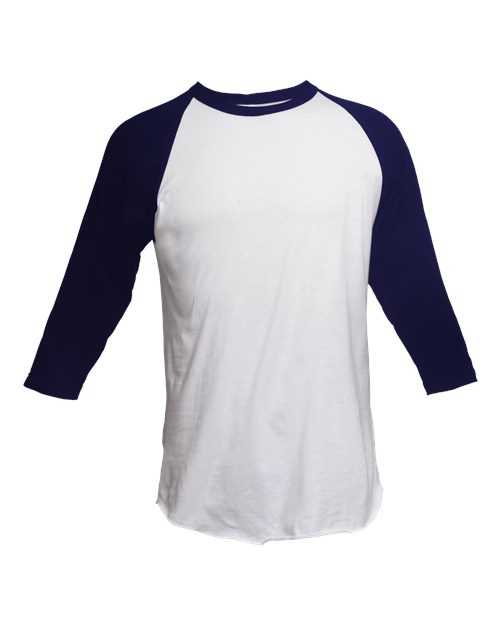 Tultex 245 Unisex Fine Jersey Raglan T-Shirt - White Navy - HIT a Double