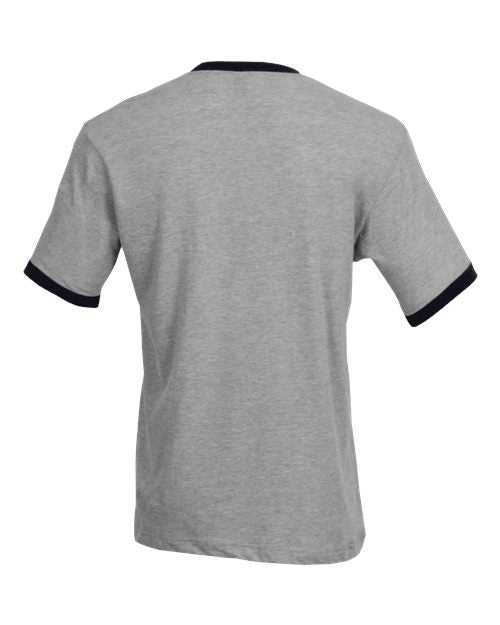 Tultex 246 Unisex Fine Jersey Ringer T-Shirt - Heather Grey Navy - HIT a Double