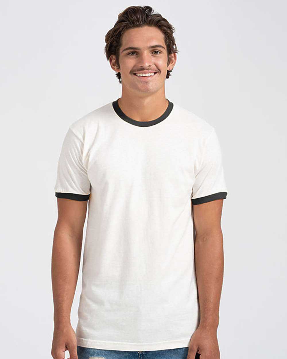 Tultex 246 Unisex Fine Jersey Ringer T-Shirt - Vintage White Black - HIT a Double