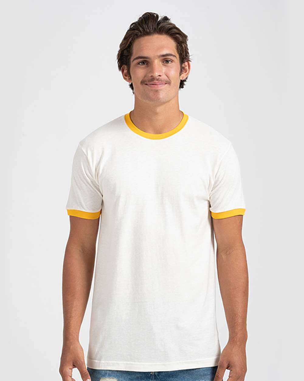 Tultex 246 Unisex Fine Jersey Ringer T-Shirt - Vintage White Mellow Yellow - HIT a Double