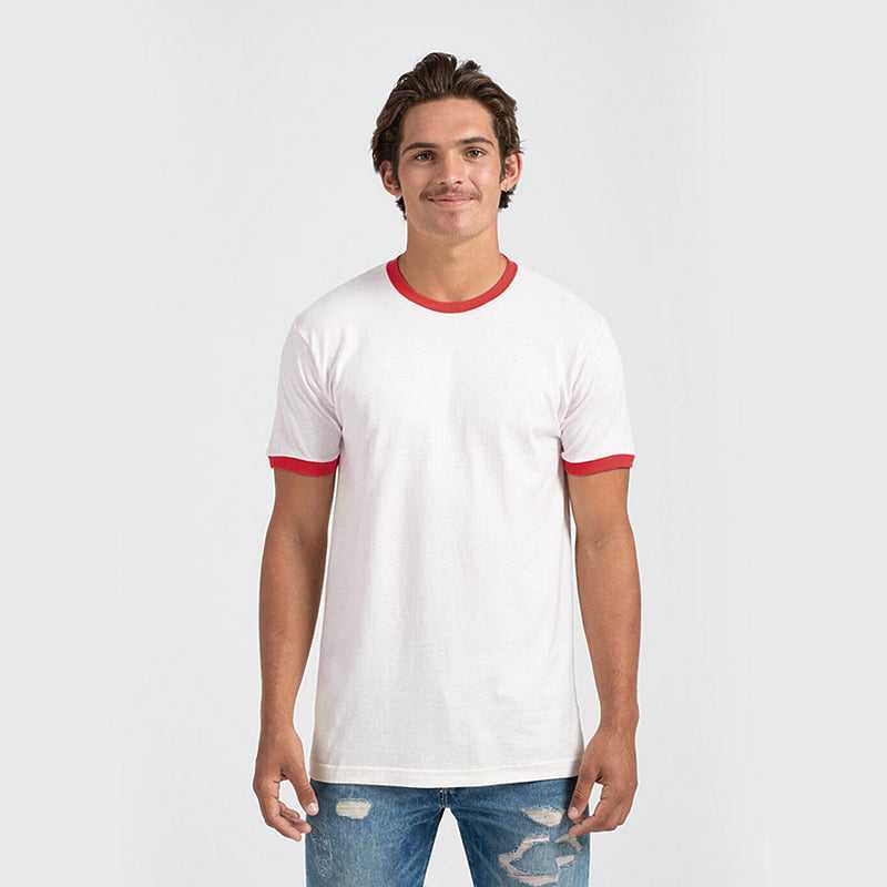 Tultex 246 Unisex Fine Jersey Ringer T-Shirt - White Red - HIT a Double