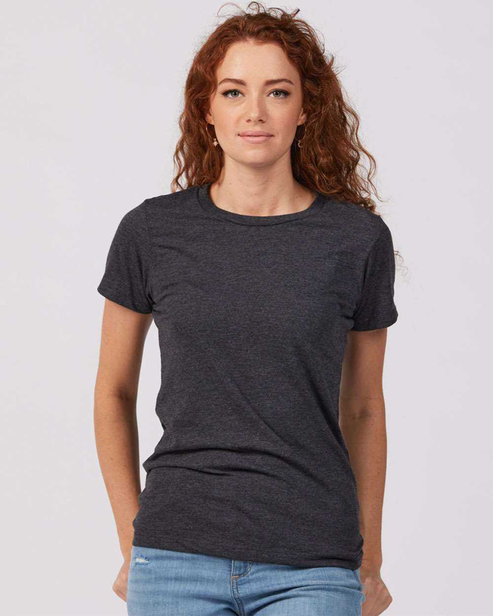 Tultex 542 Women&#39;s Premium Cotton Blend T-Shirt - Black Heather - HIT a Double