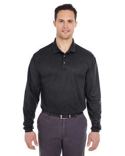 Ultraclub 8210LS Adult Cool &amp; Dry Long-Sleeve MeshPique Polo - Black - HIT a Double