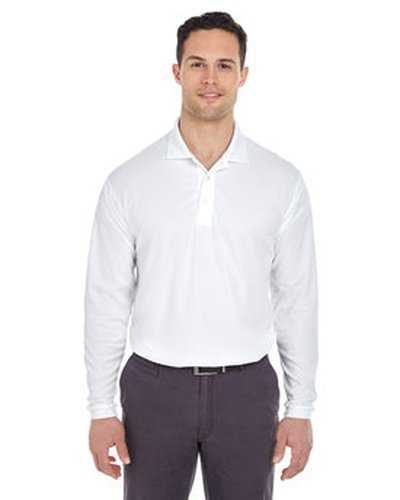 Ultraclub 8210LS Adult Cool & Dry Long-Sleeve MeshPique Polo - White - HIT a Double