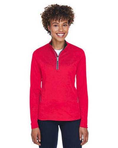 Ultraclub 8230L Ladies&#39; Cool &amp; Dry Sport Quarter-Zip Pullover - Red - HIT a Double