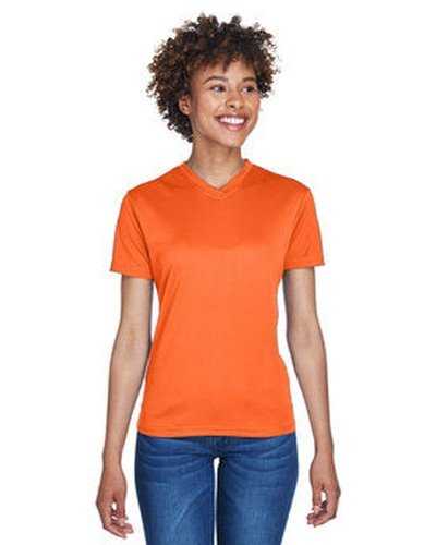 Ultraclub 8400L Ladies&#39; Cool &amp; Dry Sport V-Neck T-Shirt - Orange - HIT a Double