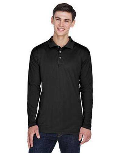 Ultraclub 8405LS Adult Cool & Dry Sport Long-Sleeve Polo - Black - HIT a Double