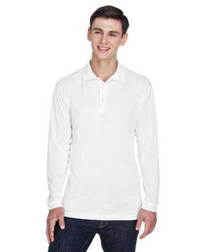 Ultraclub 8405LS Adult Cool &amp; Dry Sport Long-Sleeve Polo - White - HIT a Double