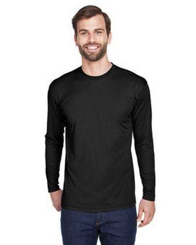 Ultraclub 8422 Adult Cool &amp; Dry Sport Long-Sleeve Performance Interlock T-Shirt - Black - HIT a Double