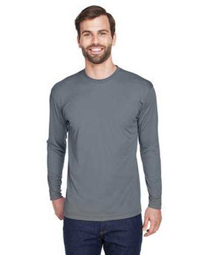 Ultraclub 8422 Adult Cool &amp; Dry Sport Long-Sleeve Performance Interlock T-Shirt - Charcoal - HIT a Double