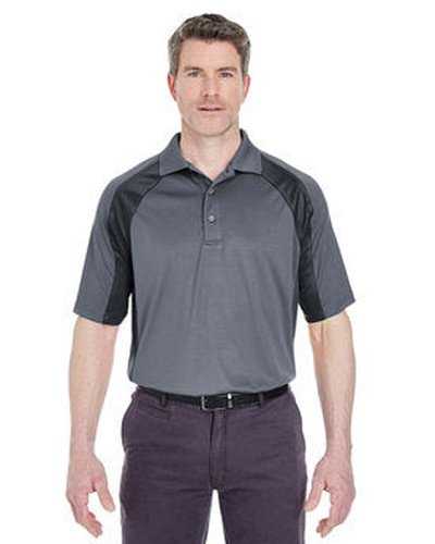 Ultraclub 8427 Adult Cool &amp; Dry Sport Performance Colorblock Interlock Polo - Charcoal Black - HIT a Double