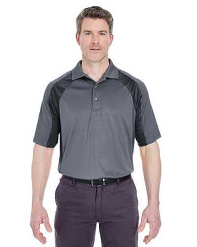 Ultraclub 8427 Adult Cool &amp; Dry Sport Performance Colorblock Interlock Polo - Charcoal Black - HIT a Double