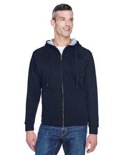 Ultraclub 8463 Adult Rugged Wear Thermal-Lined Full-Zip Fleece Hooded Sweatshirt - Navy Heather Gray - HIT a Double