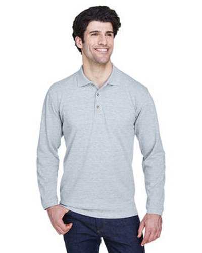 Ultraclub 8532 Adult Long-Sleeve Pique Polo - Heather Gray - HIT a Double