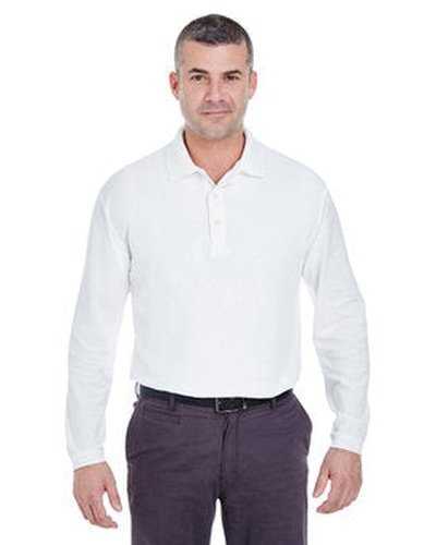Ultraclub 8542 Adult Long-Sleeve Whisper Pique Polo - White - HIT a Double