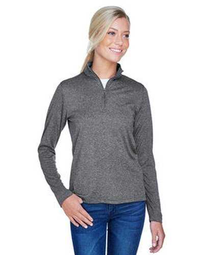 Ultraclub 8618W Ladies&#39; Cool &amp; Dry Heathered Performance Quarter-Zip - Black Heather - HIT a Double