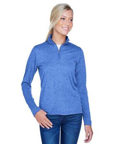Ultraclub 8618W Ladies&#39; Cool &amp; Dry Heathered Performance Quarter-Zip - Royal Heather - HIT a Double