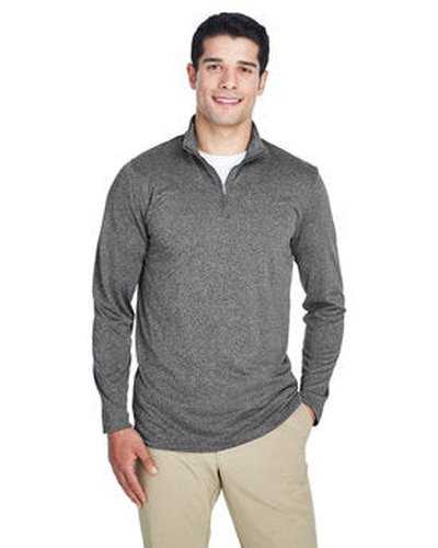Ultraclub 8618 Men&#39;s Cool &amp; Dry Heathered Performance Quarter-Zip - Black Heather - HIT a Double