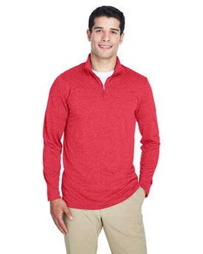Ultraclub 8618 Men&#39;s Cool &amp; Dry Heathered Performance Quarter-Zip - Red Heather - HIT a Double