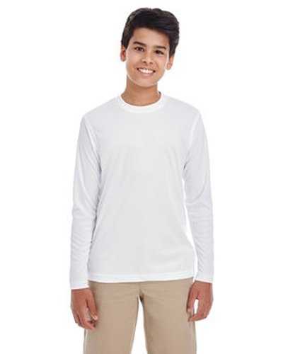 Ultraclub 8622Y Youth Cool &amp; Dry Performance Long-Sleeve Top - White - HIT a Double