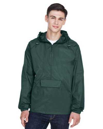 Ultraclub 8925 Adult Quarter-Zip Hooded Pullover Pack-Away Jacket - Forest Green - HIT a Double