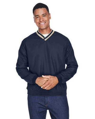 Ultraclub 8926 Adult Long-Sleeve Microfiber Crossover V-Neck Wind Shirt - Navy Tan - HIT a Double