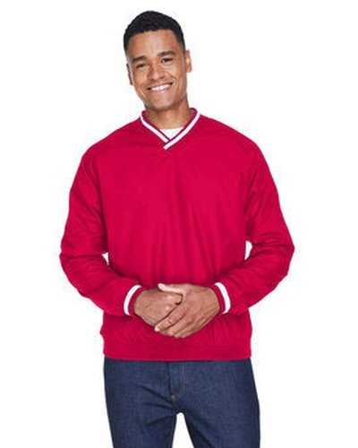 Ultraclub 8926 Adult Long-Sleeve Microfiber Crossover V-Neck Wind Shirt - Red White - HIT a Double