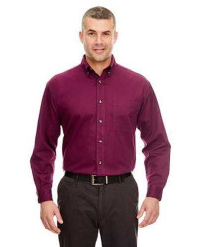 Ultraclub 8960C Adult Cypress Long-Sleeve Twill with Pocket - Burgundy - HIT a Double