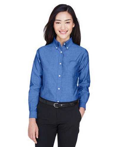 Ultraclub 8990 Ladies&#39; Wrinkle-Resistant Long-Sleeve Oxford - French Blue - HIT a Double