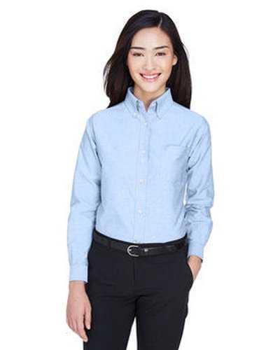 Ultraclub 8990 Ladies' Wrinkle-Resistant Long-Sleeve Oxford - Light Blue - HIT a Double