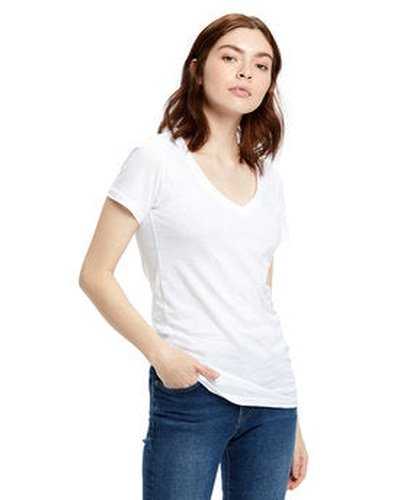 US Blanks US120 Ladies&#39; Made In USA Short-Sleeve V-Neck T-Shirt - White - HIT a Double